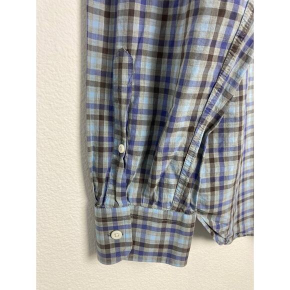 Billy Reid Shirt Plaid Blue Button Long Sleeve Standard Fit Cotton Italy XXL 2XL - Picture 7 of 12